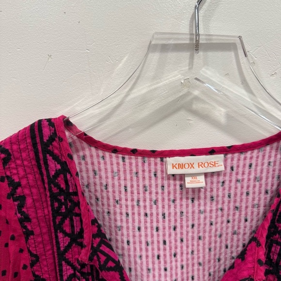 Knox Rose V Neck Tie Collar Front Flutter Sleeve Top Short Sleeve XXL Raspberry - Picture 2 of 6